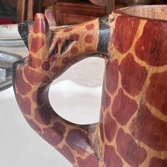 Hand-Carved Wooden Mug With Giraffe Handle & Giraffe Print Design 4.5" Tall 2.7 - Picture 2 of 11